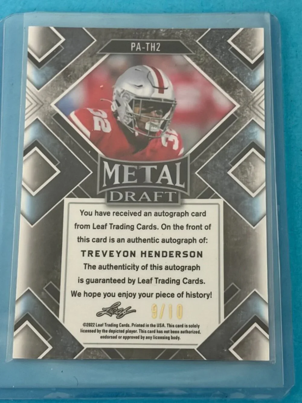 2023 Treveyon Henderson AUTO Leaf Metal Draft Green WAVE Rc #9 / 10 PA-TH2